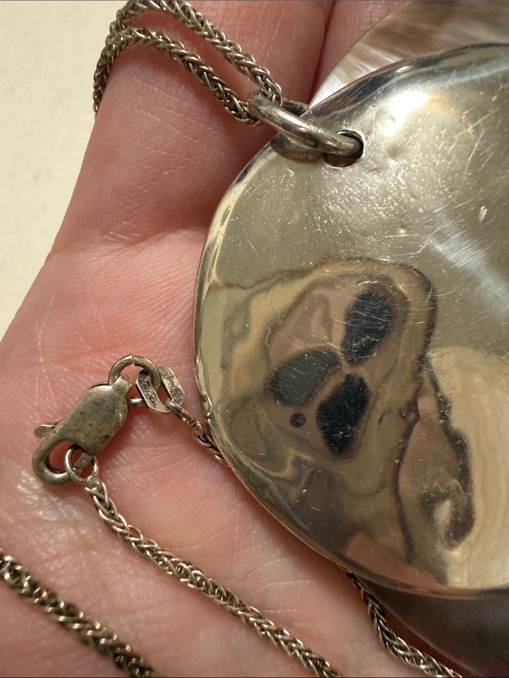 Sterling silver 925 Iridescent Mother-of-Pearl Double Disc Pendant Necklace - Picture 5 of 10